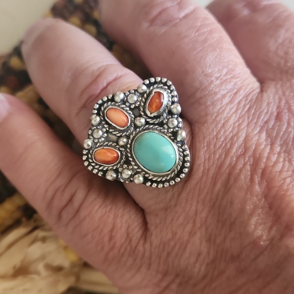 NWT Native American Handmade Kingman & Red Spiny Oyster Cactus Ring 💍♥️🌵 - Picture 6 of 10